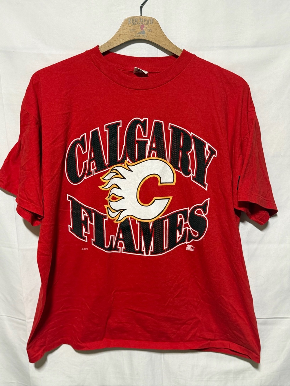 Vintage Calgary Flames Starter T-Shirt NHL Red XL Made in Canada